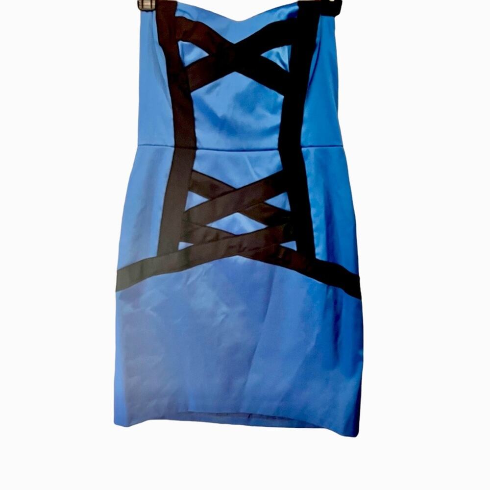 Y2K BCBGeneration Blue Strapless Sweetheart Neckline Criss Cross Lotlita Dress 0